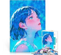 Fille d'anime sous la Pluie Puzzles pour Adolescents 1000 pièces Jeu de Casse-tête Renforcer l'amour Entre Les Couples 38x26cm