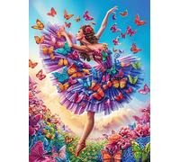 Fille Dansant avec des Papillons dans Une Robe Florale 300 Pièces Puzzle Amateur d'art en Carton Épais Haute Densité Scène de Conte de fées Dessin animé Difficile Niveau Expert Décoration Murale Idée