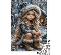 Fille de Conte de fées d'hiverPuzzle 1000 Pièces en Carton Épais Forêt enneigée pour Adultes Relaxation Mentale Loisirs Créatifs Cadeau 38x26cm/1000pcs