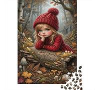 Fille de forêt d'automnePuzzle 1000 Pièces Complet Chapeau Tricot Rouge pour Seniors Entraînement Cognitif Loisirs Créatifs Qualité Premium 70x50cm/1000pcs