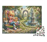Fille de Jardin et fontainePuzzle DIY 1000 Pièces Conte de fées Printemps pour Grands-Parents Amélioration De La Mémoire Loisirs Créatifs Cadeau De Noël 38x26cm/1000pcs