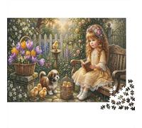 Fille de Lecture de jardinPuzzle 1000 Pièces en Carton Conte de fées Printemps pour Grands-Parents Amélioration De La Mémoire Activité Intérieure Qualité Premium 38x26cm/1000pcs