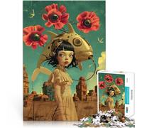 Fille de l'espace animée avec Un Robot Puzzles pour Adolescents de 1000 pièces Jeu intellectuel Œuvre d'art 38x26cm