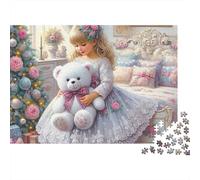 Fille de Noël Teddy 1000 Pièces Puzzle Adulte Impression HD Anti-Stress pour S'amuser pour Débutants pour Collectionner Édition Limitée 52x38cm/1000pcs