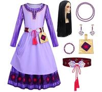 Fille DéGuisement Asha Wish Asha Costume Pour Enfants Robe De Princesse Asha Avec Perruques Sac Colliers Et Boucles D'Oreilles Cosplay Costume Halloween Carnaval Asha Robe 01,110CM