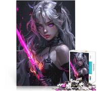 Fille démon néon Rose Puzzle 1000 pièces pour Adultes Jouets de Jeu stimulants Décoration Murale, Cadeaux Uniques pour Anniversaire et Noël 38x26cm