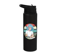 Fille dessin cheveux bleus carnet de croquis pastel créatif Stainless Steel Insulated Water Bottle