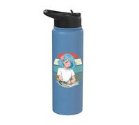 Fille dessin cheveux bleus carnet de croquis pastel créatif Stainless Steel Insulated Water Bottle