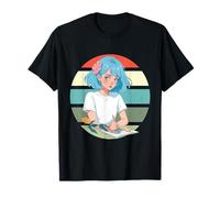 Fille Dessin Cheveux Bleus carnet de Croquis Pastel créatif T-Shirt
