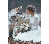 Fille Diamond Painting Adulte, 5D Peinture Diamant Loup Diamond Painting Enfant Débutant Bricolage Cristal Point de Croix Puzzle Broderie Diamant pour Salon Murale Décoration Cadeaux 70x95cm 7i-59Q