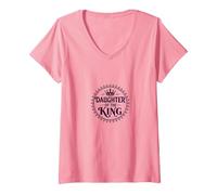 Fille du Roi : Couronne Royale pour, chrétiens T-Shirt avec Col en V, Femme, Rose, XXL