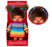 Fille en robe arc-en-ciel | 20 cm | Kiki Monchhichi Poupée | deux Nattes