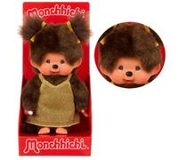 Fille en Robe or pailletée avec deux Tresses | 20 cm Kiki Poupée Monchhichi | Mode