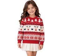 Fille Enfant Crop Top Pull De Noël Fille Haut Pullover Noël Manches Longues | Rouge Et Bleu,Chaleur D'Hiver,Col En Vis,Décontracté,Bonne Année,Action De Grâces,Compétition,Party,Mariage,Anniversaire