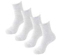 Fille Enfant pelucheuses 2 paires de pantoufles confortables chaussettes moelleuses chaussettes décontractées pour hommes hiver chaud doux bas de cabine chaussettes de sommeil Taille (White, One Size)