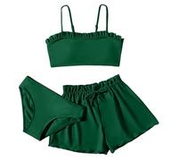 Fille Ensemble Bikini Trois Pieces Haut Sport Taille Haute Culotte Jupe Plage Piscine Rapide Elastique Enfant 8-16 Ans