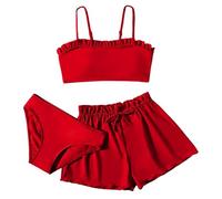 Fille Ensemble Bikini Trois Pieces Haut Sport Taille Haute Culotte Jupe Plage Piscine Rapide Elastique Enfant 8-16 Ans
