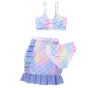 Fille Ensemble Maillot De Bain - Maillot de bain 3 pièces dégradé de poisson pour fille avec jupe en tulle et haut licou Maillots de bain sirène pour la plage et la piscine (Light Purple 11-12 Years)