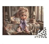 Fille et chatPuzzle 1000 Pièces en Papier Recy hambre à Coucher à la Vieille Mode pour Amateurs De Puzzles Entraînement Cognitif Amusement par Temps De Pluie 52x38cm/1000pcs