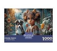 Fille et Chiot Puzzle 1000 Pièces Cadeau Unique Jardin d'automne Challenge Toy À De Qualité Supérieure Peinture Art pour Adultes Et Enfants 38x26cm/1000pcs
