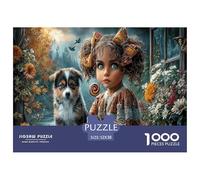 Fille et Chiot Puzzle 1000 Pièces Jouet en Bois Cadeau Unique Décoration Intérieure Jardin d'automne Challenge Toy Adultes & Enfants des 14 Ans 52x38cm/1000pcs