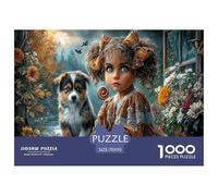 Fille et Chiot Puzzle 1000 Pièces Jouet en Bois Divertissement Créatif Décoration Intérieure Jardin d'automne Challenge Toy Adultes Et Enfants À Partir De 14 Ans 70x50cm/1000pcs