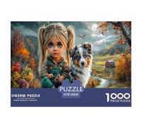 Fille et Chiot Puzzles 1000 Pièces Cadeau Unique Paysage Rural d'automne Défi Jouet À De Qualité Supérieure Peinture Art pour Adultes Et Enfants 38x26cm/1000pcs
