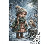Fille et hibouille de grangePuzzle DIY 1000 Pièces Pleine Lune enneigée pour Grands-Parents Amélioration De La Mémoire Loisirs Créatifs Cadeau De Noël 52x38cm/1000pcs
