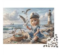 Fille et mouettePuzzle 1000 Pièces en Papier Recyclé Phare côtier pour Amateurs De Puzzles Entraînement Cognitif Amusement par Temps De Pluie 70x50cm/1000pcs