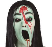 Fille Fantastique Halloween Grimace Masque Avec Cheveux Longs Costume Sombre Look Effrayant Accessoire Effet Horreur