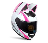 Fille Femmes Casque de moto Casque d'oreille de chat DOT/Ececertified Casque de moto intégral Casques MOTO quatre saisons avec pare-soleil pour Street Bike Racing Motocross ATV 6,M