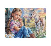 Fille Ferme with Cheval 500 Pieces Casse-tête Adulte en Carton Rigide sans Déformation Jeu De Société Famille Très Difficile Cadeau Noël Qualité Premium Pas Cher 500 PCS/52×38cm