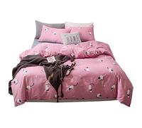 Fille Garçon 100% Coton Housse de Couette Taie d'oreiller Fée Dessin Animé Rose Blanc Chat Petit Poisson Couverture Ensemble de Literie (Chaton Rose, 155 * 210cm)