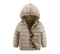 Fille Garçon Doudoune Légère Veste Matelassée Enfant en Duvet à Capuche Manteau Blouson Chaud Automne Hiver mi Saison Vêtement de Plein Air 02-Khaki,11-12 Ans