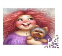 Fille Heureuse avec Un Chien Puzzle 1000 Pièces Papier recyclé pour Adultes Puzzle pour Adultes Impossible Difficile Stimulant Excellente idée Cadeau pour décompression à la Maison 38x26cm/1000pcs