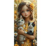Fille Le chat Diamond Painting Adulte, Diamond Painting Enfant Débutants, Loisirs Créatifs Adultes,5D Broderie Diamant Kit Complet, Décor Cadeau Murale, Activités de Réduction du Stress 80x160cm N-654