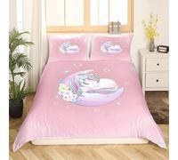 Fille Licorne Housse de Couette Enfant 140x200 Ensemble de Literie pour Animaux Adolescents Belle Housse de Couette de Cheval Teen Moon imprimer literie rose Fleur Licorne literie avec cravate zippée