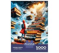 Fille livre escaliers 1000 Pièces Puzzle Classique Chemin de l'aventure et de la connaissance Pack Voitureton Extra-épais - Anti-stress Voyage, Noël Cadeau 12+, Pour Adultes Et Enfants 70x50cm/1000pcs