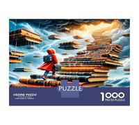 Fille Livre escaliers 1000 Pièces Puzzle Classique Chemin de L'Aventure et de la Connaissance Puzzle Adultes Voitureton Épais - Ados 12-18 Ans, Logique, pour Amateurs 52x38cm/1000pcs