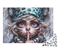 Fille Mignonne 1000 Pièces Chat Oreille Fille Shhh Puzzle pour Adultes Carton sans Odeur Anti-Stress Difficile pour Experts Livraison Rapide sans Reflets 70x50cm/1000pcs