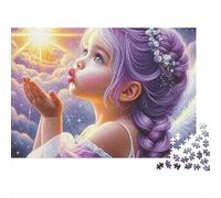 Fille Mignonne 1000 Pièces Fille Ange Cheveux Violets Puzzle pour Adultes Carton sans Odeur Anti-Stress pour S'amuser pour Adolescents 14+ Édition Limitée 38x26cm/1000pcs