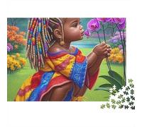 Fille Mignonne 1000 Pièces Fille & Orchidée Puzzle Adulte Impression HD Anti-Stress Stimuler l'esprit pour Débutants Livraison Rapide avec Affiche Guide 52x38cm/1000pcs
