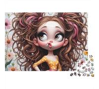 Fille Mignonne 1000 Pièces Pigtail Fille Puzzle pour Adultes Carton Résistant Anti-Stress Détente pour Couples sans Reflets avec Affiche Guide 38x26cm/1000pcs
