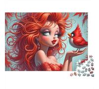 Fille Mignonne 1000 Pièces Red Girl & Oiseau Rouge Puzzle pour Adultes Carton Résistant À l'usure Anti-Stress pour S'amuser pour Collectionner Livraison Rapide 52x38cm/1000pcs