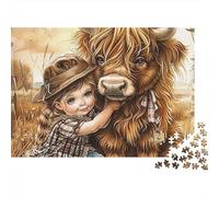 Fille Mignonne avec Taureau Puzzle 1000 Pièces Papier Écologique pour Enfants, Puzzle Relaxation Mentale, Amusement Après École, Puzzle Top Noté Rapport Qualité-Prix 38x26cm/1000pcs