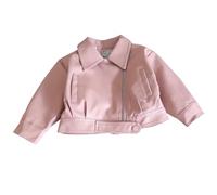 Fille Moto Joli Style Cool Grand Revers Fermeture Éclair Veste en Cuir Veste 2024 Automne Et Hiver Top Filles Mode, Rose, 6-7 ans