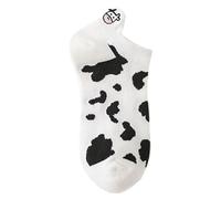 Fille Noir Opaque Womens Socks Short Bootie Fuzzy Breathable Cute Ankle Cotton Cow Pattern Fashion Japanese Heel Embroidery Machine Cat Socks Polaire Grande Taille (H, One Size)
