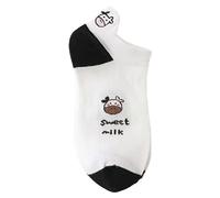 Fille Noir Opaque Womens Socks Short Bootie Fuzzy Breathable Cute Ankle Cotton Cow Pattern Fashion Japanese Heel Embroidery Machine Cat Socks Polaire Grande Taille (Black, One Size)