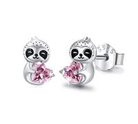 Fille paresseuse Boucles d'oreilles en argent 925 sterling avec zirconium rose clair Boucles d'oreilles animaux Boucles d'oreilles paresseuses Pierre de naissance Cadeaux pour femmes Fille Maman