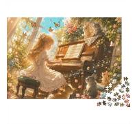 Fille Piano Lapin Puzzle, 1000 Pièces Jeu D'intérieur Adulte | 52x38cm Carton, Exercice Mental, Ajustement Précis, Amateurs D'art, Réduction Du Stress